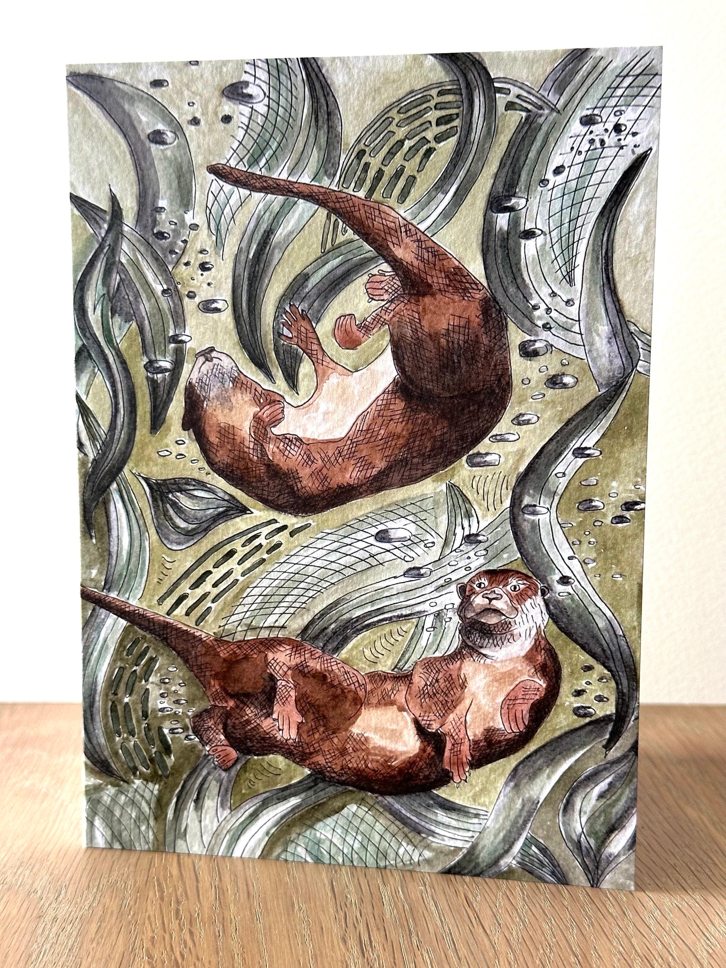 Greeting Card - contemporary card with otters